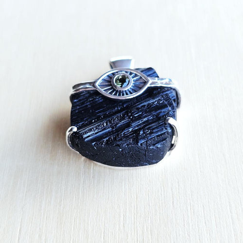 Moldavite & Black Tourmaline Pendant | Shadow & Stardust