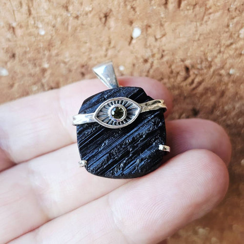 Moldavite & Black Tourmaline Pendant | Shadow & Stardust