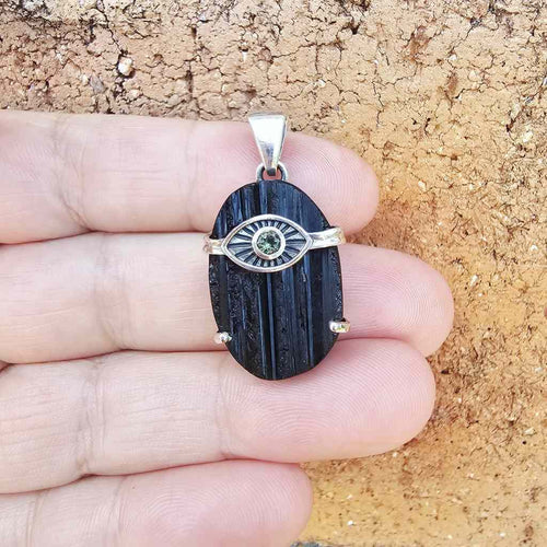 Moldavite & Black Tourmaline Pendant | Shadow & Stardust