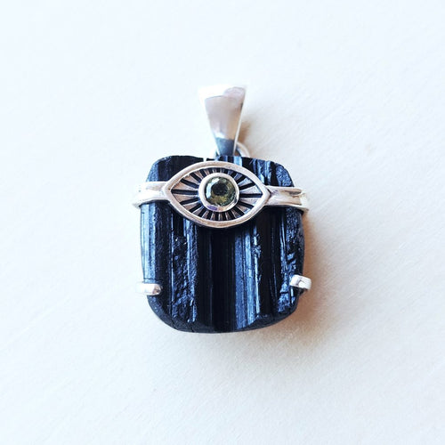 Moldavite & Black Tourmaline Pendant | The Power Pair