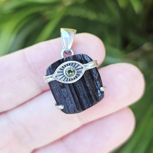 Moldavite & Black Tourmaline Pendant | The Power Pair