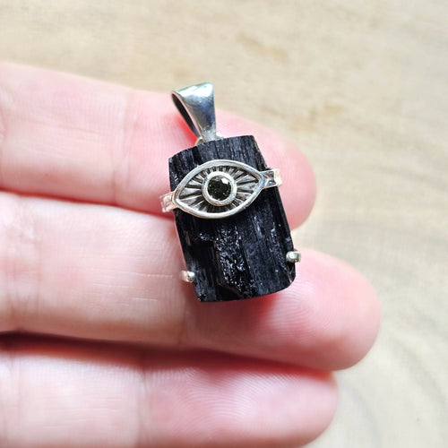 Moldavite & Black Tourmaline Pendant | Transform & Construct