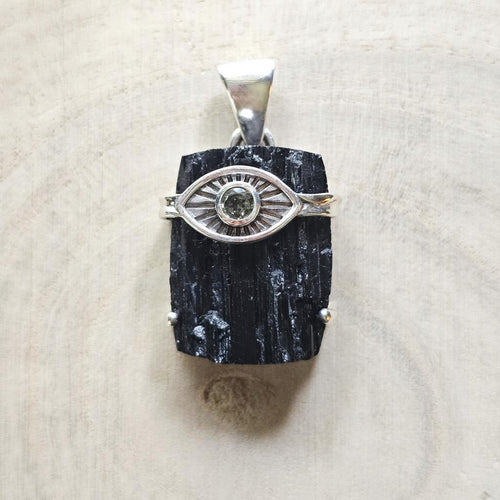 Moldavite & Black Tourmaline Pendant | Wonder Twin Power