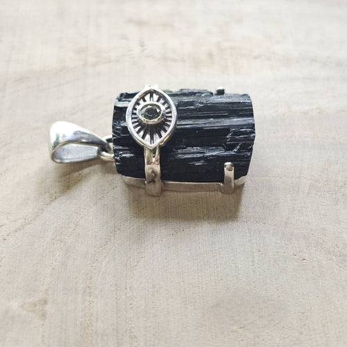 Moldavite & Black Tourmaline Pendant | Wonder Twin Power