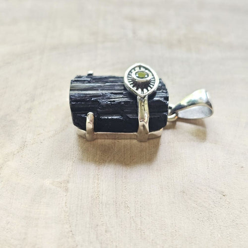 Moldavite & Black Tourmaline Pendant | Wonder Twin Power