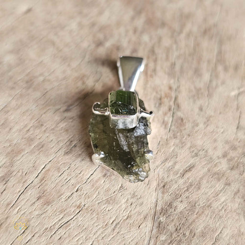 Moldavite & Green Tourmaline Pendant | Emerald Order