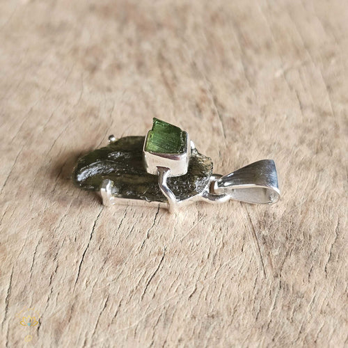 Moldavite & Green Tourmaline Pendant | Emerald Order