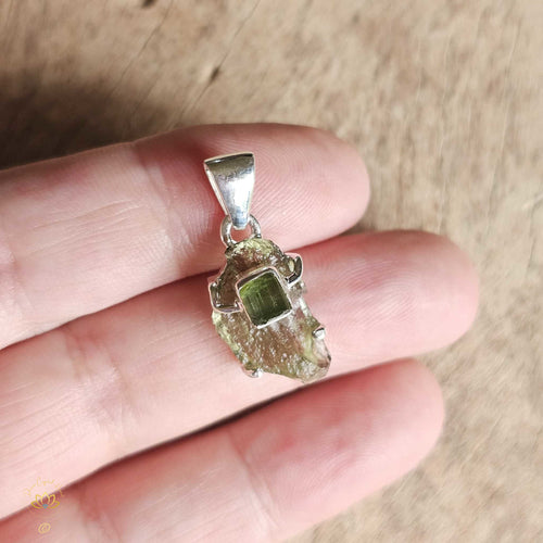 Moldavite & Green Tourmaline Pendant | Emerald Order