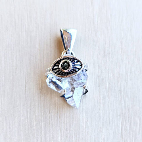 Moldavite & Herkimer Pendant | Clear Signal, Cosmic Power