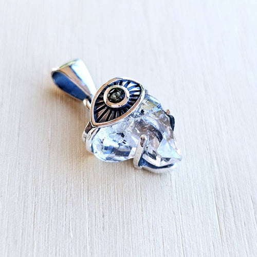 Moldavite & Herkimer Pendant | Clear Signal, Cosmic Power