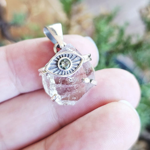 Moldavite & Herkimer Pendant | Divine Pairing
