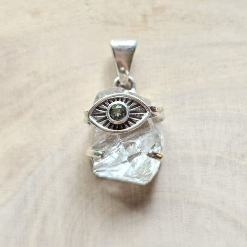 Moldavite & Herkimer Pendant | Natural Alignment