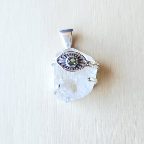 Moldavite & Herkimer Pendant | Natural Alignment