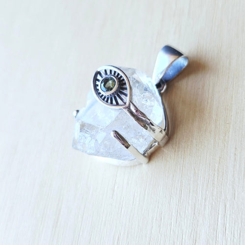 Moldavite & Herkimer Pendant | Natural Alignment