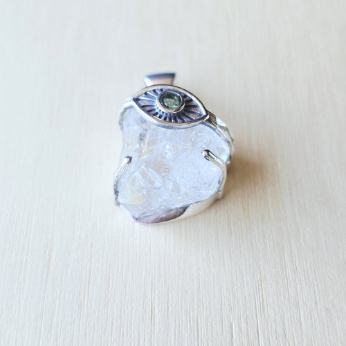 Moldavite & Herkimer Pendant | Natural Alignment