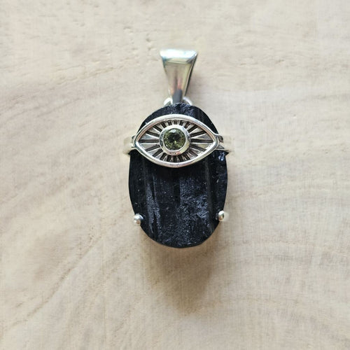 Moldavite & Tourmaline Pendant | Pairing Of The Divine