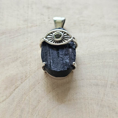 Moldavite & Tourmaline Pendant | Pairing Of The Divine