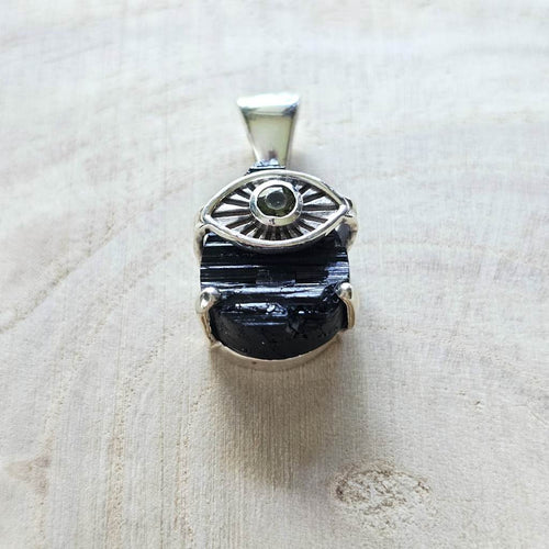 Moldavite & Tourmaline Pendant | Terrestrial Guardian