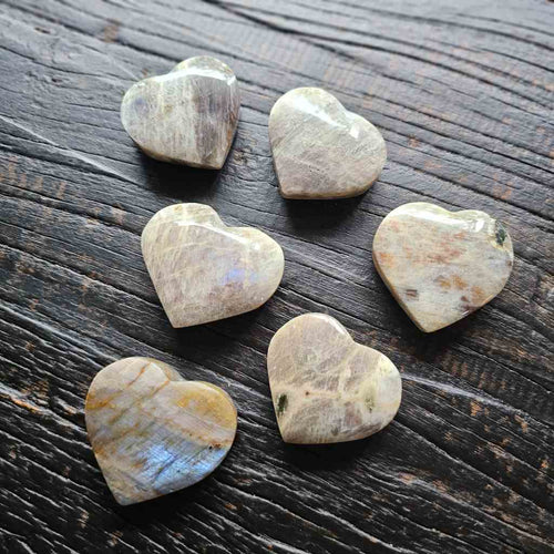 Moonstone & Sunstone (Belomorite) Crystal Hearts