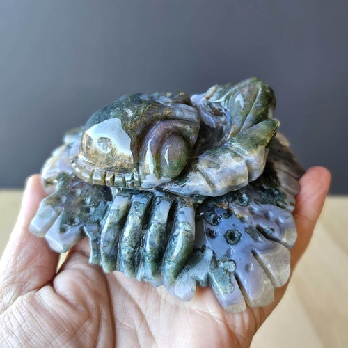 Moss Agate Crab Carving | Guardian Of The Tides