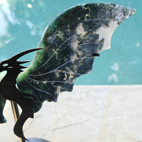 Moss Agate Dragon | On Stand