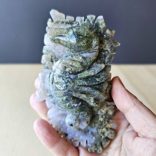 Moss Agate Seahorse Carving | Sea Moss