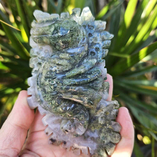 Moss Agate Seahorse Carving | Sea Moss