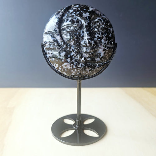 Mystic Merlinite Moon Face Carving | Custom Stand
