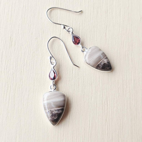 Petrified Wood Earrings & Faceted Garnet | Earthkeeper