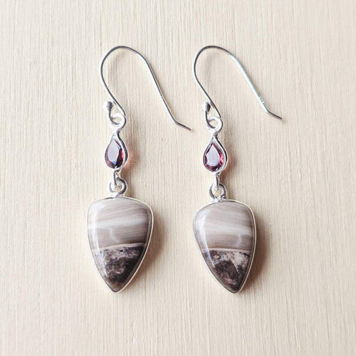 Petrified Wood Earrings & Faceted Garnet | Earthkeeper