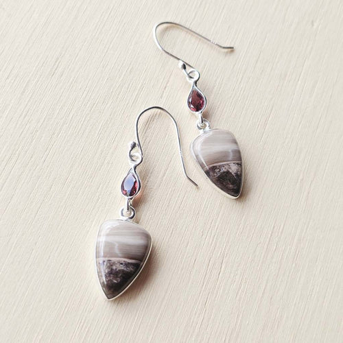 Petrified Wood Earrings & Faceted Garnet | Earthkeeper