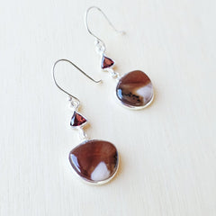 Petrified Wood Earrings & Faceted Garnet | Earthkeeper