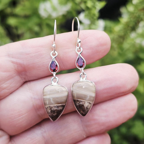 Petrified Wood Earrings & Faceted Garnet | Earthkeeper