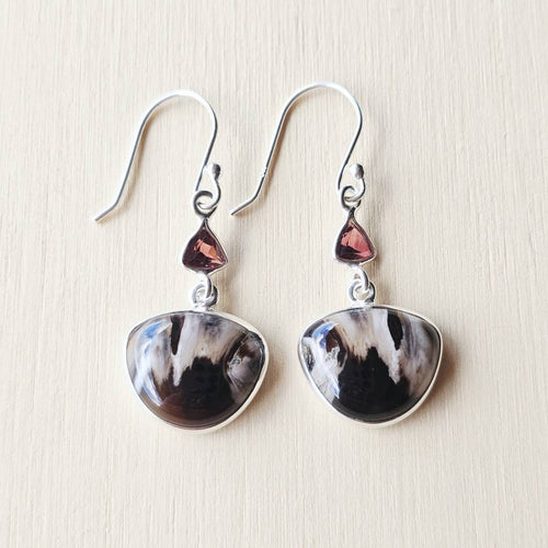 Petrified Wood & Faceted Garnet Earrings | Ancient Grace