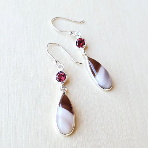 Petrified Wood & Faceted Garnet Earrings | Ancient Grace