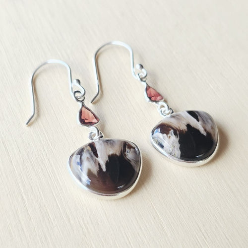 Petrified Wood & Faceted Garnet Earrings | Ancient Grace