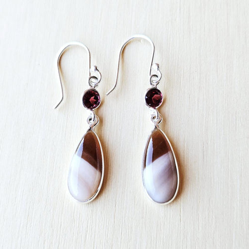 Petrified Wood & Faceted Garnet Earrings | Ancient Grace