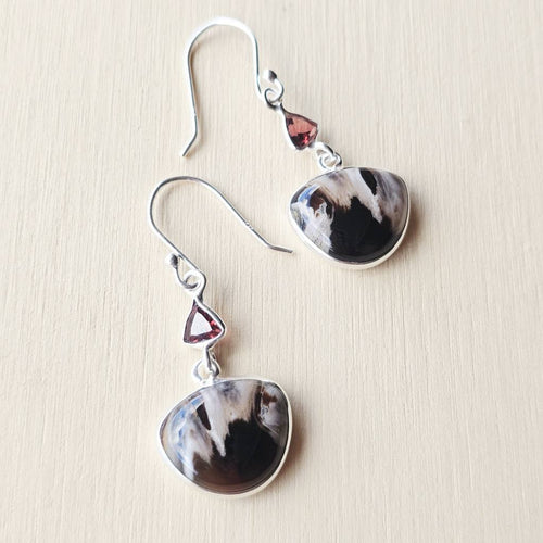 Petrified Wood & Faceted Garnet Earrings | Ancient Grace