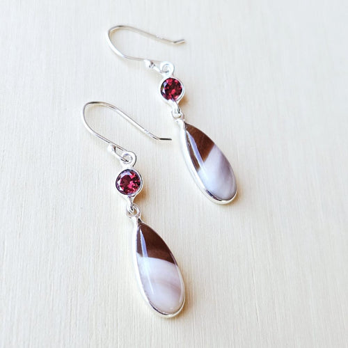 Petrified Wood & Faceted Garnet Earrings | Ancient Grace
