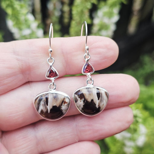 Petrified Wood & Faceted Garnet Earrings | Ancient Grace