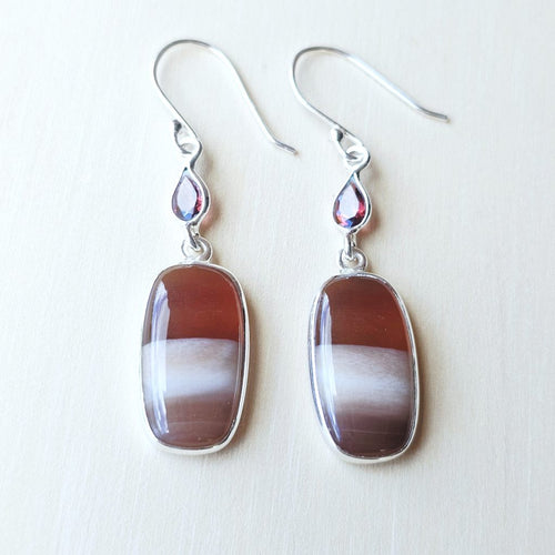 Petrified Wood & Faceted Garnet Earrings | Earthen Memory