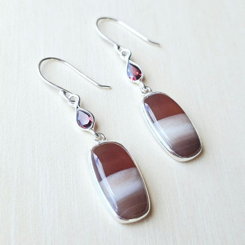 Petrified Wood & Faceted Garnet Earrings | Earthen Memory