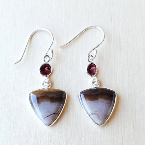Petrified Wood & Faceted Garnet Earrings | Earthen Memory