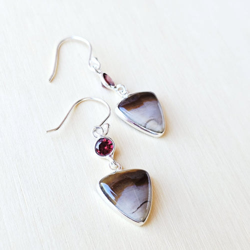 Petrified Wood & Faceted Garnet Earrings | Earthen Memory
