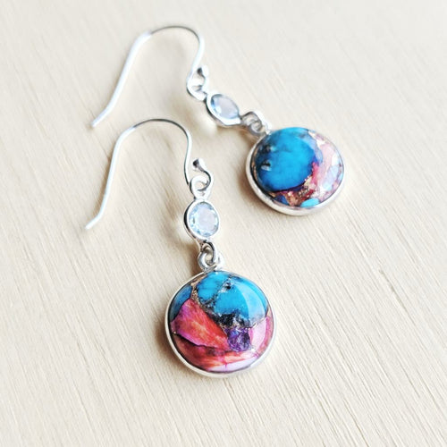 Pink Dahlia Turquoise & Blue Topaz Earrings | Dahlia Grace
