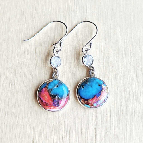Pink Dahlia Turquoise & Blue Topaz Earrings | Dahlia Grace