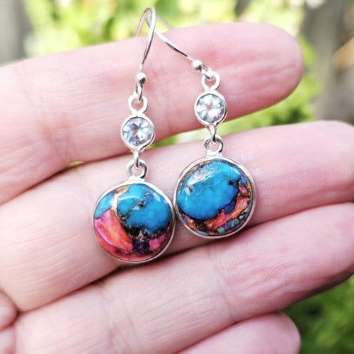 Pink Dahlia Turquoise & Blue Topaz Earrings | Dahlia Grace