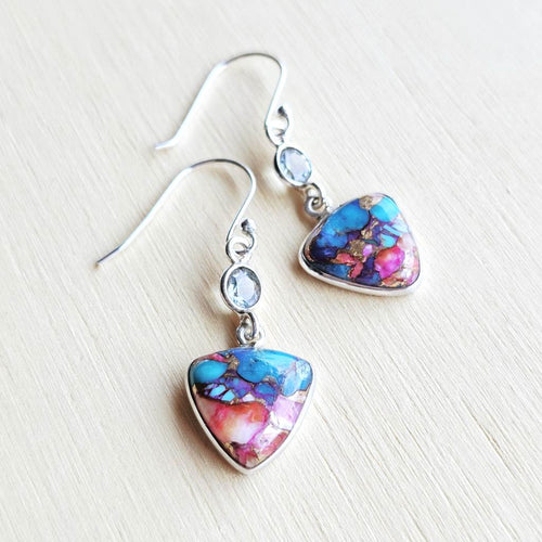 Pink Dahlia Turquoise & Blue Topaz Earrings | Dahlia Kiss