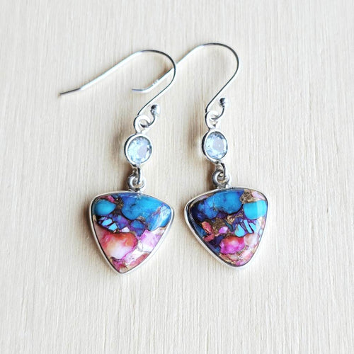 Pink Dahlia Turquoise & Blue Topaz Earrings | Dahlia Kiss