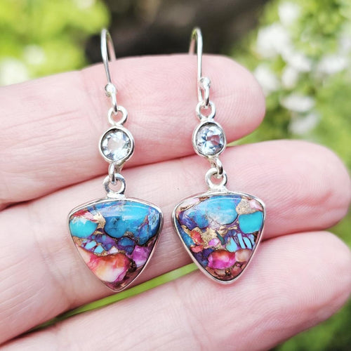 Pink Dahlia Turquoise & Blue Topaz Earrings | Dahlia Kiss